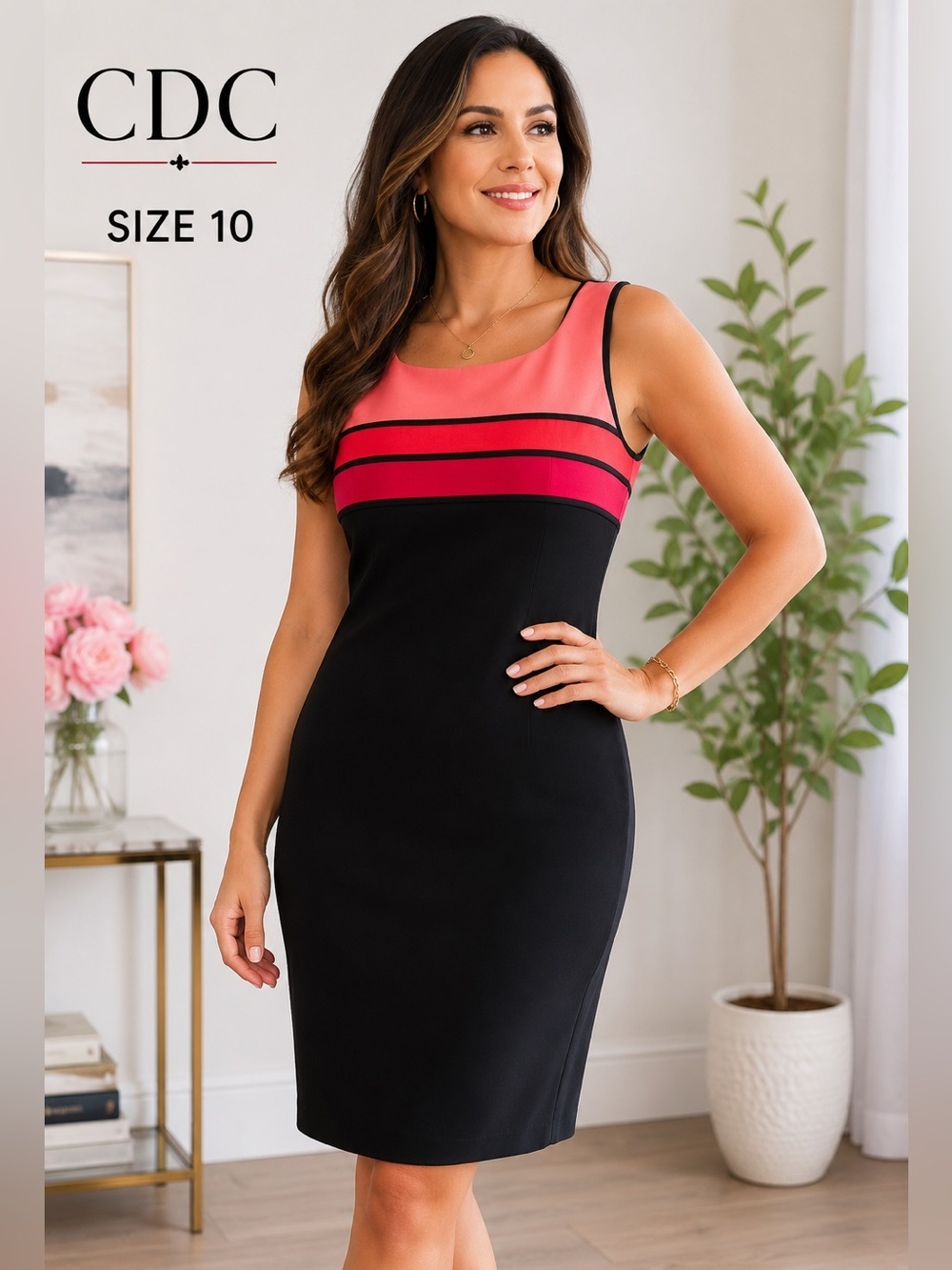CDC Colorblock Sleeveless Sheath Dress Black Red Pink Cottagecore Barbie/size 10